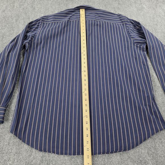 Bugatchi Uomo Shirt Mens 2XL Blue Brown Striped Long Sleeve Button Up Preppy - Picture 8 of 16